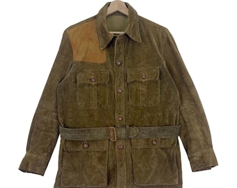 Vintage Scene Corduroy Jacket Button Belted Workwear Brown Scene By Vans Jacket Size Medium