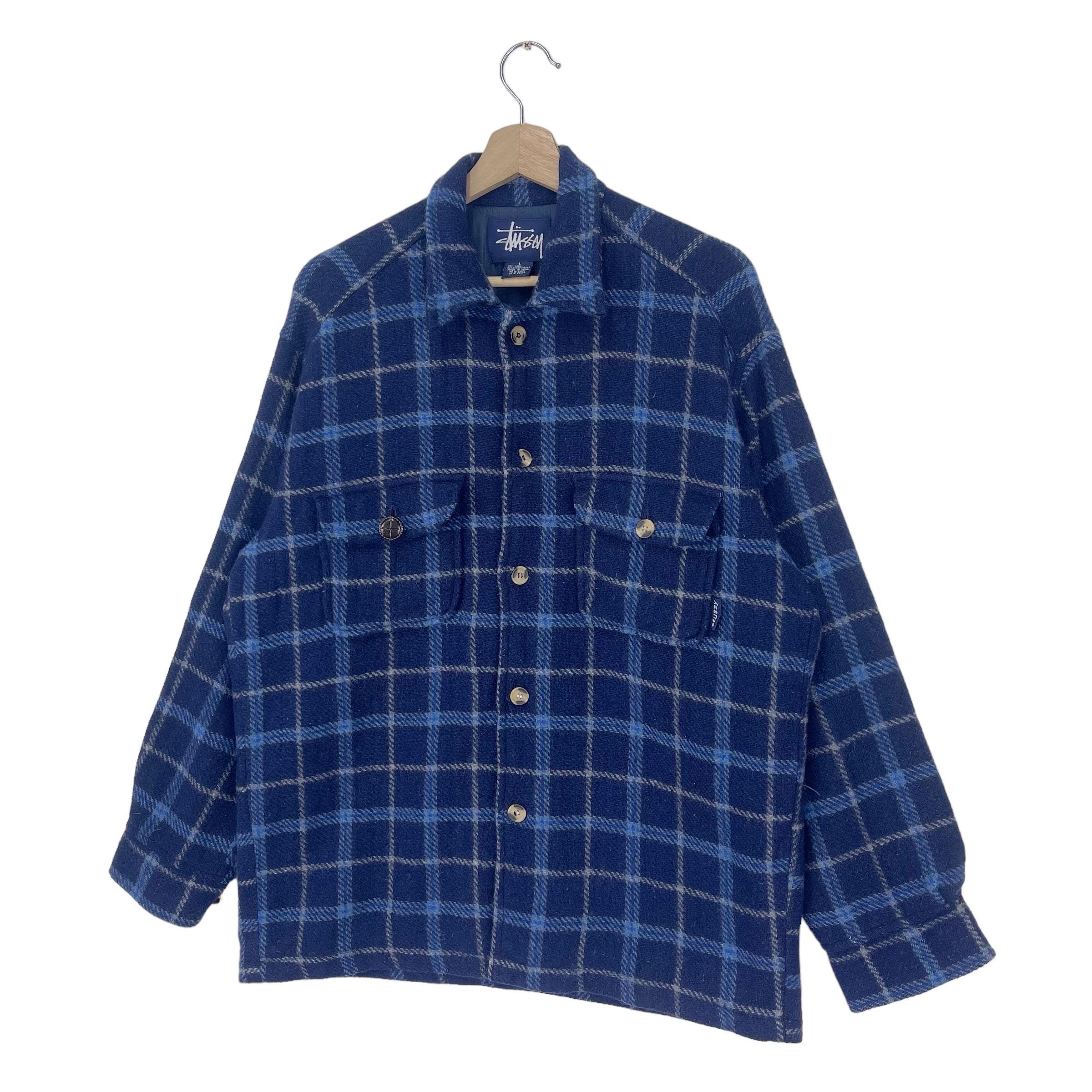 Vintage Stussy Flannel Wool Jacket Button Check Plaid Patch Pocket
