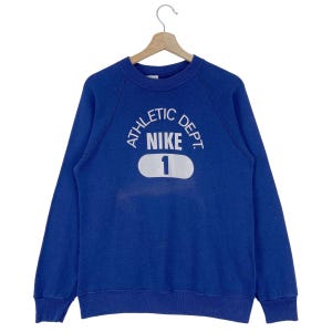 Vintage 80’s Nike Athletic Dept Sweatshirt Spell Out Big Logo Pullover Sun Faded Sweatshirt Size Medium Made In USA
