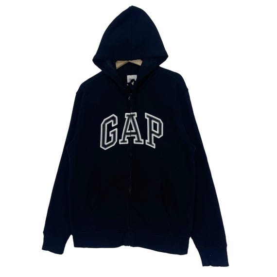 Vintage Gap Sweatshirt Hoodie Zipper Spell Out Big Logo Black