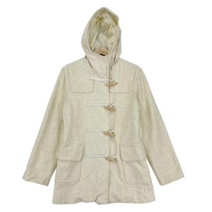 Vintage United Colors Of Benetton Duffle Coat hoodie Toggle Button beige wollen damesjas maat medium
