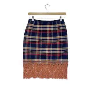 Designer Sacai Mini Skirt Tartan/Checked Fashion Designer Blue Wool Skirt Size 28 Made In Japan