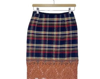 Minifalda de diseño Sacai a cuadros, de lana azul, talla 28, fabricada en Japón.