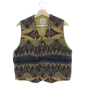 Vintage Albermarle ullärmlös jacka med knappar, Native/Navajo flerfärgad väst, storlek Medium