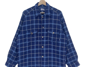Vintage Stussy Usa Skater Stripes Flannel Large 90s Stussy Red