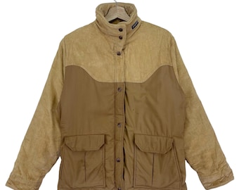 Vintage 90’s Jansport Puffer Jacket Camel Corduroy Zipper/Button Brown Jacket Size Medium Made In USA