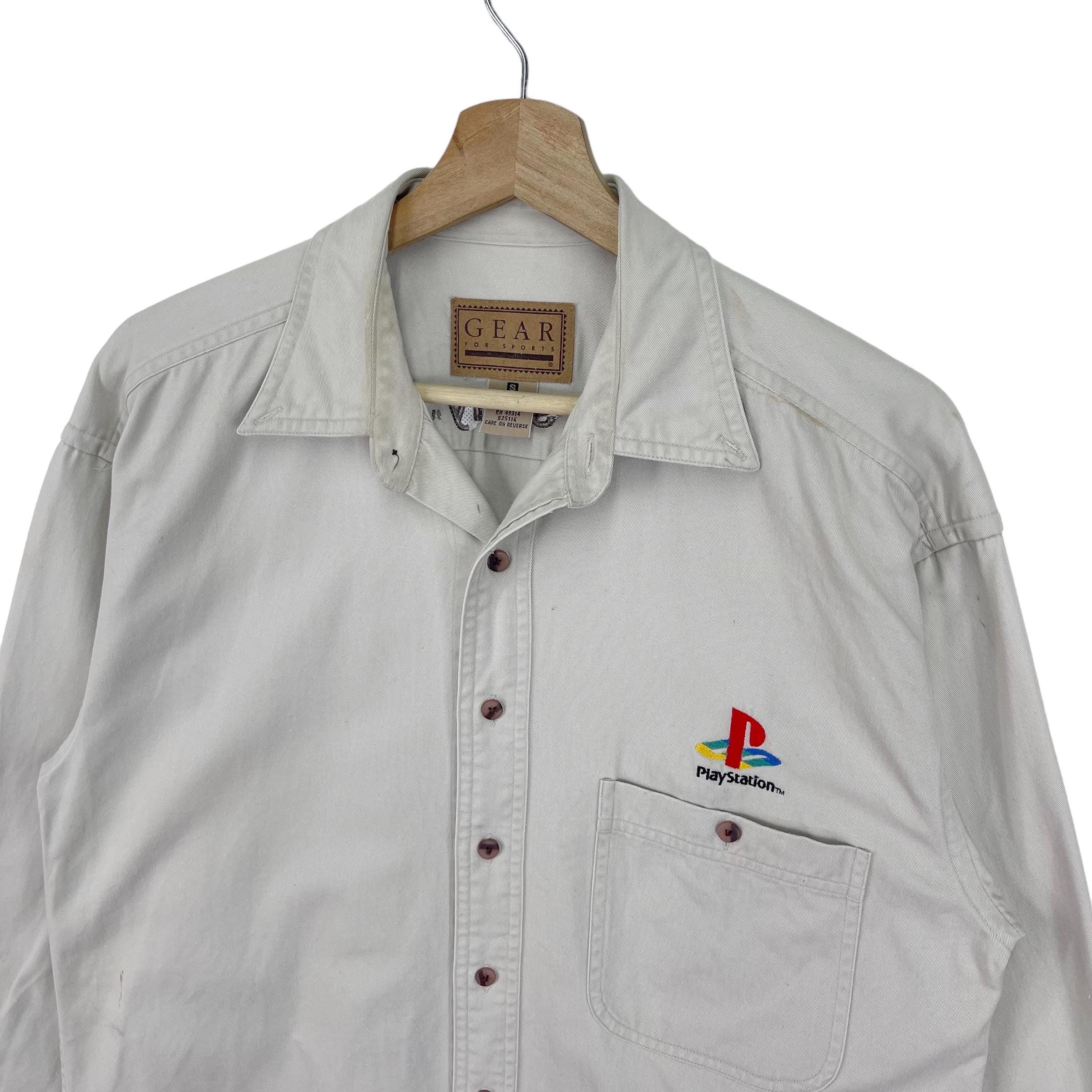 playstation dress shirt Vintage 90’s PlayStation Button Shirt Casual Wear/Polo Button Up  Embroidered Logo PS Sony Game Size Medium