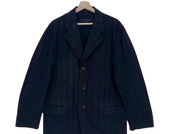 Chaqueta blazer negra a rayas Comme Des Garçons Homme Primavera/Verano 2003, diseño de moda japonés, talla mediana, fabricada en Japón.