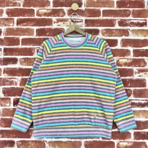 Vintage Tsumori Chisato Sweatshirt Crewneck Stripes Rainbow By Issey Miyake Sleep Jumper Pullover Sweatshirt Size Medium