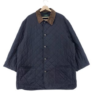 Vintage Ralph Lauren Quilted Jacket Button Leather Collar Double Pocket RL Jacket Size X-Large