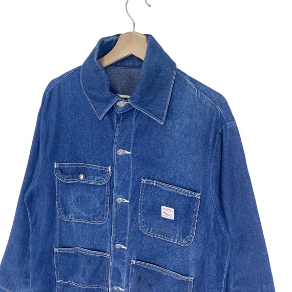 Vintage 80's Pointer Indigo Chore Jacket Button Blue Denim Worker