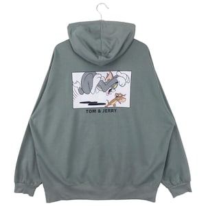 Vintage Tom & Jerry Sweatshirt Hoodie Big Logo Cartoon Zipper Sweater Size X-Large