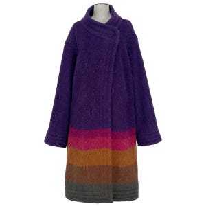 Runaway Fall/Winter 1988 Issey Miyake ALpaca Mohair Colour Block Coat Multicoloured High Fashion Designer Long Coat Size Medium Made In ITAL