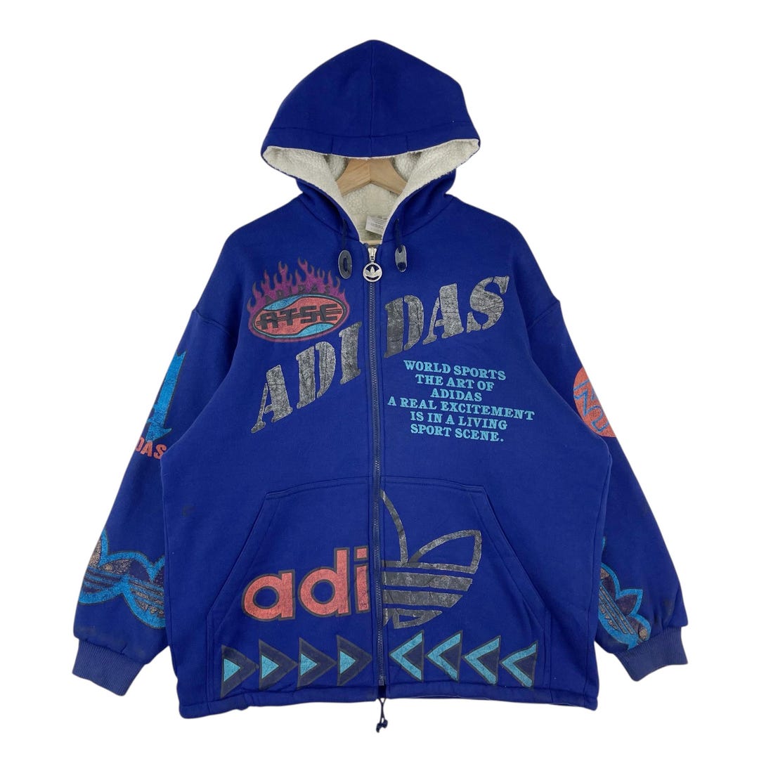 Vintage 90's Adidas Trefoil Hoodie Jacket Zipper Big Logo Atsc
