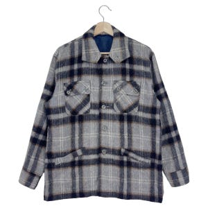 Vintage Shadow Wool Plaid Jacket Button Check Flannel Wool Jacket Size Medium