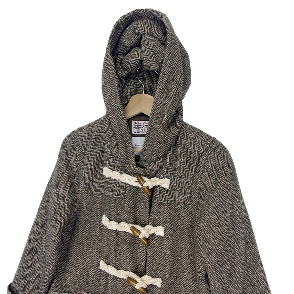 Vintage 90’s Harris Tweed Wool Duffle Coat Hoodie Toggle Button Harris ...