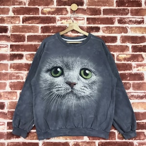 ヴィンテージ キュート キャット スウェットシャツ クルーネック ビッグ ロゴ アート キャット マウンテン ジャンパー プルオーバー スウェットシャツ サイズ ミディアム