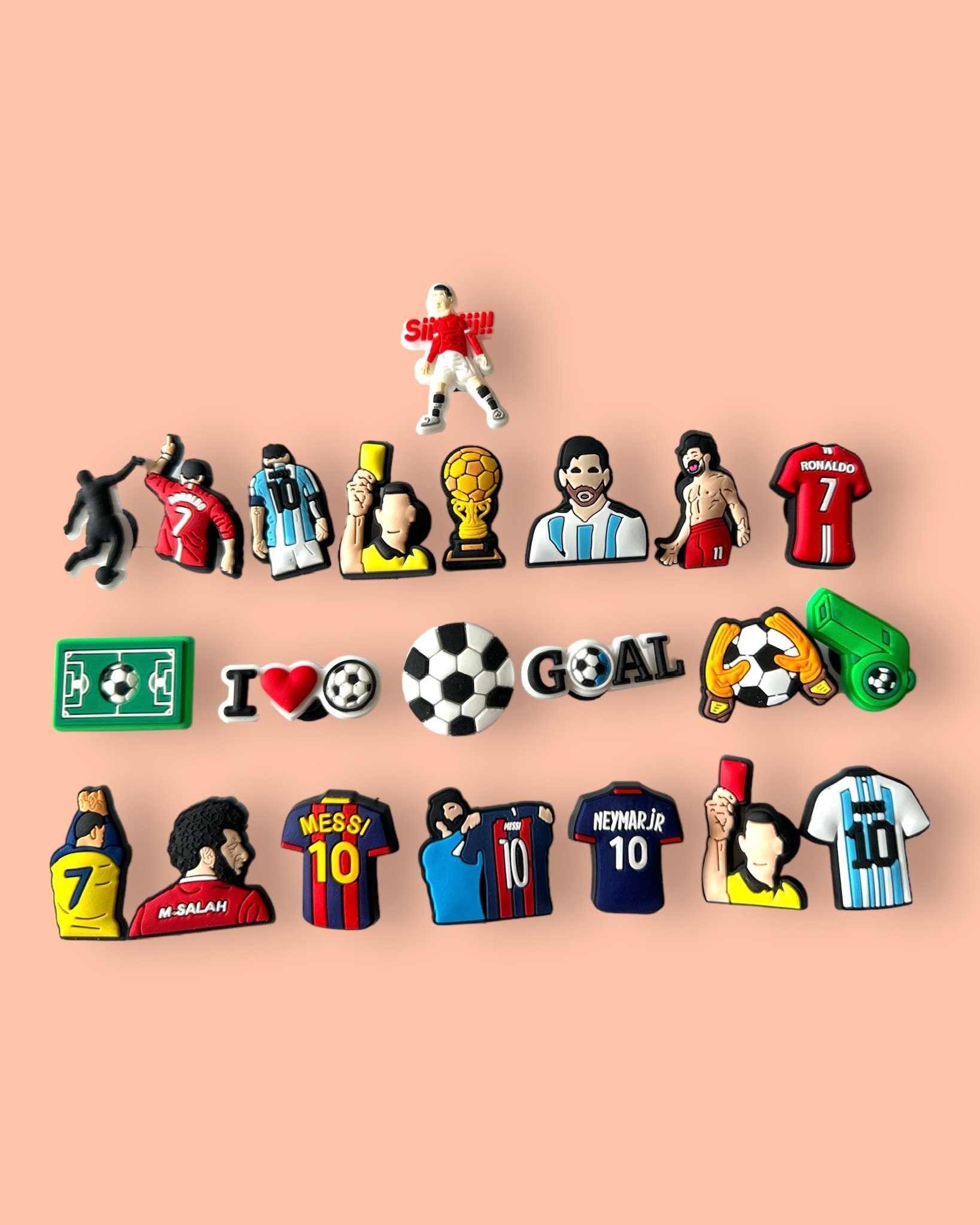 Bundle of Messi Croc Charms, Messi Jibbitz charms. Inspired by Messi.  Futbol