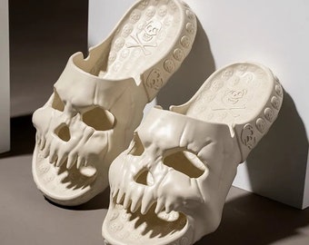 Skull Slippers - Gothic Sliders, Summer Sliders, Outdoor Slippers, Summer Slippers, Skeleton Slippers, Beach Sliders, Gothic slippers