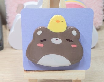 Clay bear and duck pin handmade