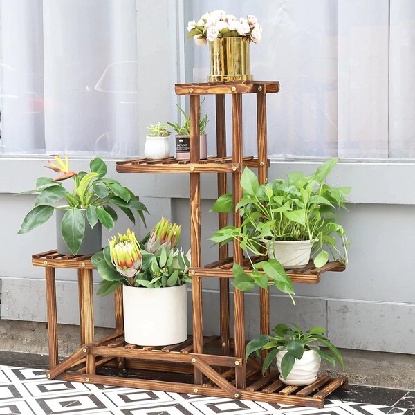 6 Tiered Wood Plant Flower Stand Shelf Planter Pots Shelves Rack Holder Display for Multiple Plants Indoor Outdoor Garden Patio main image 1