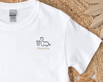 T-Shirt Damen Dinoccino, minimalistisches shirt, Geschenk für Freundin, Geschenkidee für Kaffeliebhaber, Expresso Dino Tee, Cappuccino Shirt