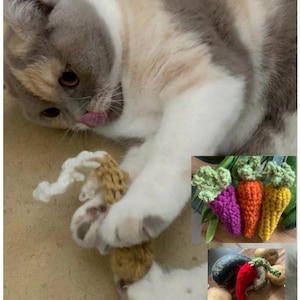 Pack of 3 Crocheted Catnip Cat Toys - Rainbow Carrots, Chillies, Egg Plants (aubergines), Fish & Strawberries.