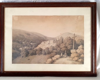 Landschaft des Languedoc – 1800 – Zeichnung Graphit & Lavierung – 42x28 cm