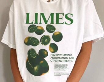 Lime fruit t shirt. vintage graphic t shirt. Fruit shirt aesthetic . Boho t shirt fruit tee limes