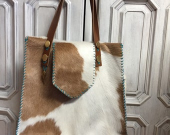 Unique large handbag made of cowhide - genuine leather