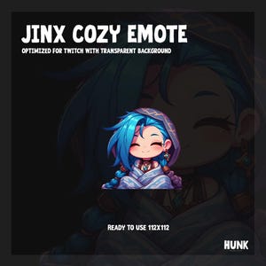 Jinx Emote | Twitch, YouTube, Discord, LoL emotes, League of Legends emotes, Cozy Jinx emote