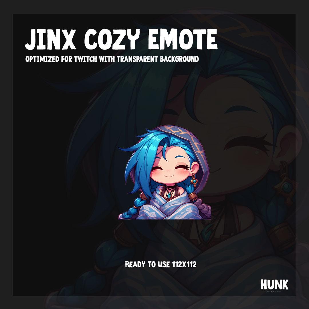 Jinx Emote | Twitch, YouTube, Discord, LoL emotes, League of Legends emotes, Cozy Jinx emote