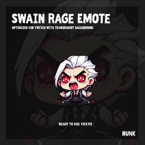 Puede incluir: Una ilustración de dibujos animados de un personaje con cabello blanco y ojos rojos, que lleva un traje negro y una corbata roja. El personaje está gritando con una expresión de sorpresa. La imagen está optimizada para Twitch con un fondo transparente y está lista para usar en 112x112 píxeles.