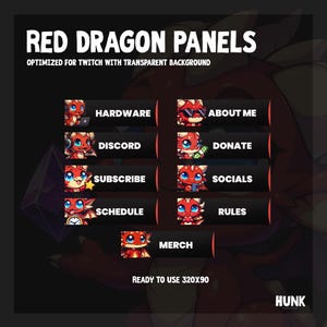 Red Dragon Panels | Twitch, Dragon Panels, Kick Panels, Twitch Panels, Red Panels, Panel Pack
