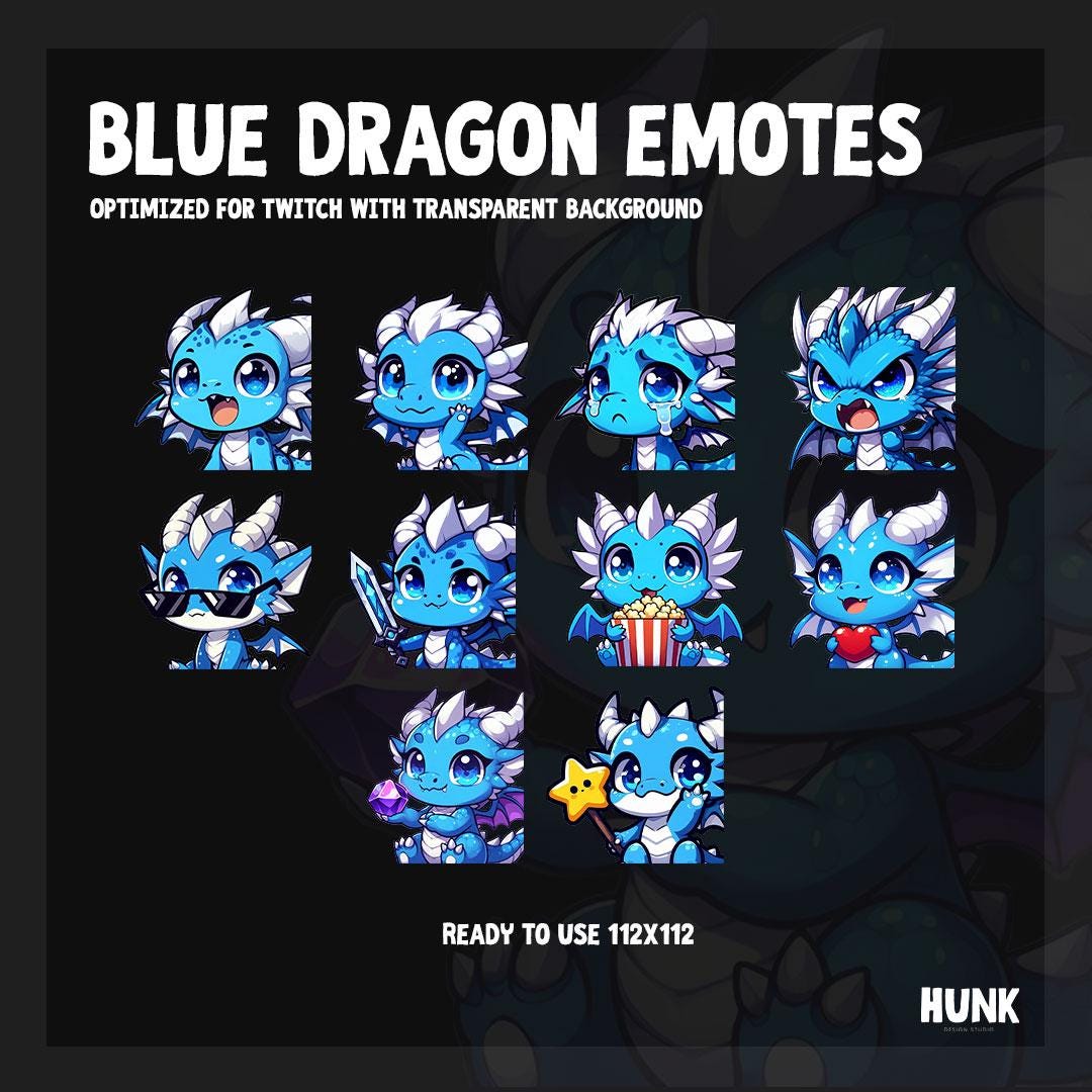 Blue Dragon Emotes | Blue Dragon | Cool Dragon Emotes | Twitch Emotes | Cute Dragon Emotes