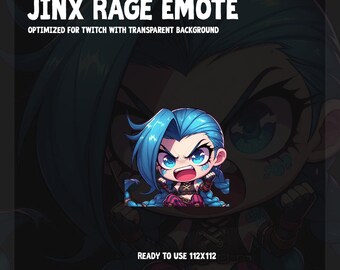 Jinx Emote | Twitch, YouTube, Discord, LoL emotes, League of Legends emotes, Rage Jinx emote