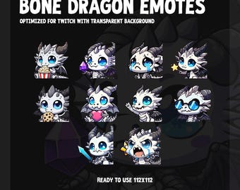 Bone Dragon Emotes | Gray Dragon | Cool Dragon Emotes | Twitch Emotes | Cute Dragon Emotes