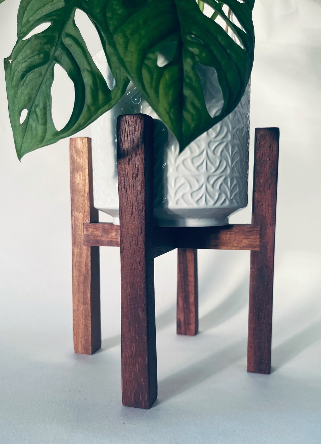 Mid Century Modern House Plant Stand Made From Iroko Hardwood. - Etsy