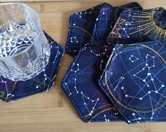 Handgemachte sechseckige Stoffuntersetzer - Constellation