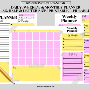 Daily Planner, Weekly Planner, Monthly Planner, Printable planner, Planner set, Planner Inserts, Instant Download, A4/A5/Letter/Half Size