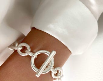 Silver Chunky Chain Toggle Bracelet, Heavy Chain Bracelet, Statement Bold Bracelet,Statement  Bracelet, Gift for her