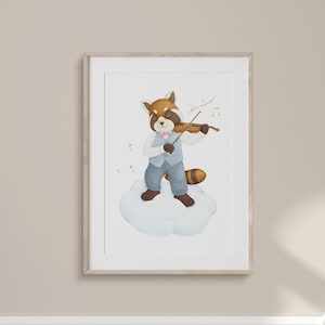 Impression animaux Panda Roux joue du Violon | Affiche chambre d'enfant | Art mural imprimable | Décor murale bébé | IMPRESSIONS NUMÉRIQUES