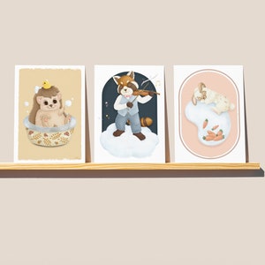 Animaux de la Forêt Carte Postale à Imprimer Set de 3, Carte Postale Illustration Bébé Animal Mignon, 4x6, A6| IMPRESSIONS NUMÉRIQUES