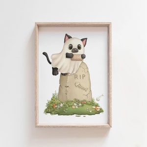 Affiches Halloween Fantôme de Chat noir, Art mural chambre d'enfant imprimable, Décor mural Fête d'Halloween | IMPRESSIONS NUMÉRIQUES