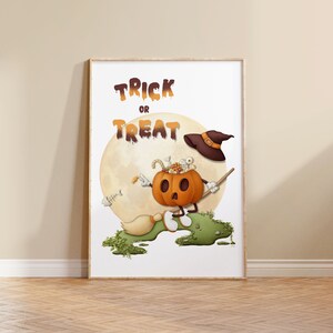 Affiches Halloween Citrouille Trick or Treat, Décor mural Fête d'Halloween, Art murale automne| IMPRESSIONS NUMÉRIQUES