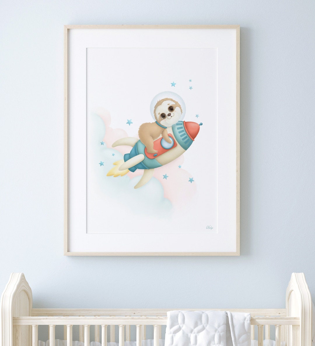 Rocket Sloth Nursery Printable Art: Space Astronaut Animal Kids Room ...