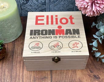 Triathlon Competition Race Competition Keepsake Gift Box Personalised With Athlete Name . Sport - Swim Cycle-  Run - Medal - Photos.