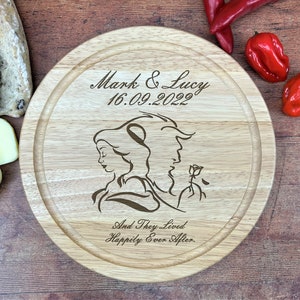 Personalised Wooden Chopping Board Disney Beautiful Wedding Anniversary Valentines Engagement  Gift  Beauty & the Beast Back to Back