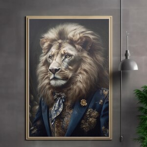 Luxuriöser Löwe Art Print, Maximalist Animal Jungle Wandkunst, Lustiges Tier Printable, Home Decor