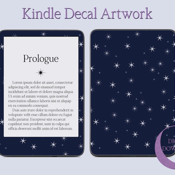Digitale download, Kindle E-Reader Decal Artwork, Downloadbaar PNG-bestand voor Kindle cover, Bookish Art Design, Midnight Navy Blue met sterren
